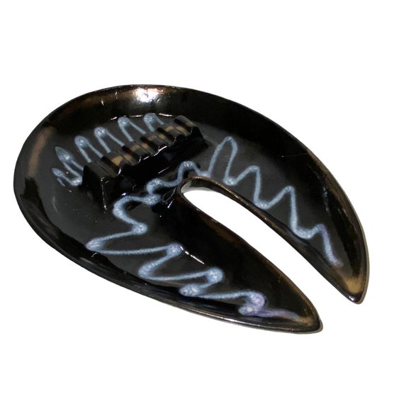 Vintage Mid-Century Modern Black Ashtray Trinket Dish ESD Japan Glazed Pottery - Picture 5 of 7